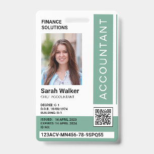 Accountant ID with photo office worker mint Badge