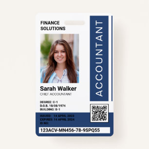 Accountant ID with photo office worker navy blue ID Badge