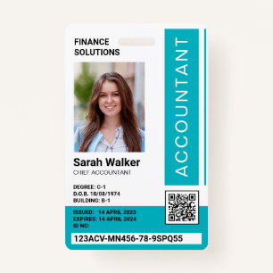 Accountant ID with photo office worker turquoise ID Badge