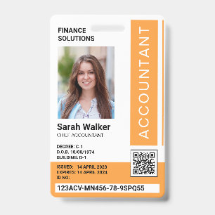 Accountant ID with photo office worker yellow Badge