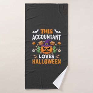 Accountant Loves Halloween Pumpkin Bookkeeper Desi Bath Towel