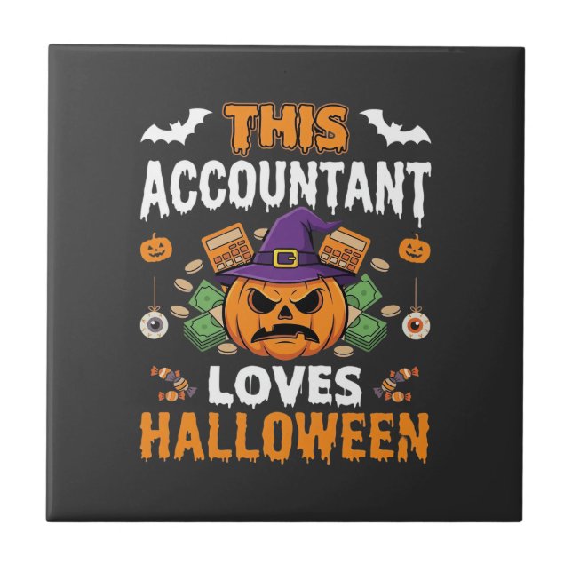 Accountant Loves Halloween Pumpkin Bookkeeper Desi Tile (Front)