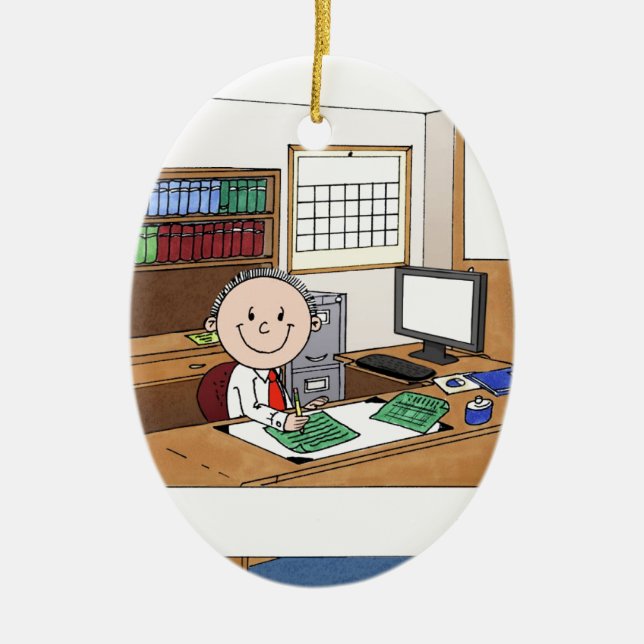 Accountant, Male - Personalised Cartoon Gift Ceramic Tree Decoration (Front)