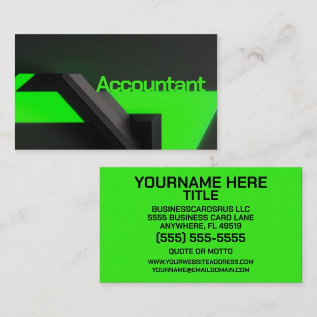 Accountant Modern Neon Green Business Card (Front/Back)