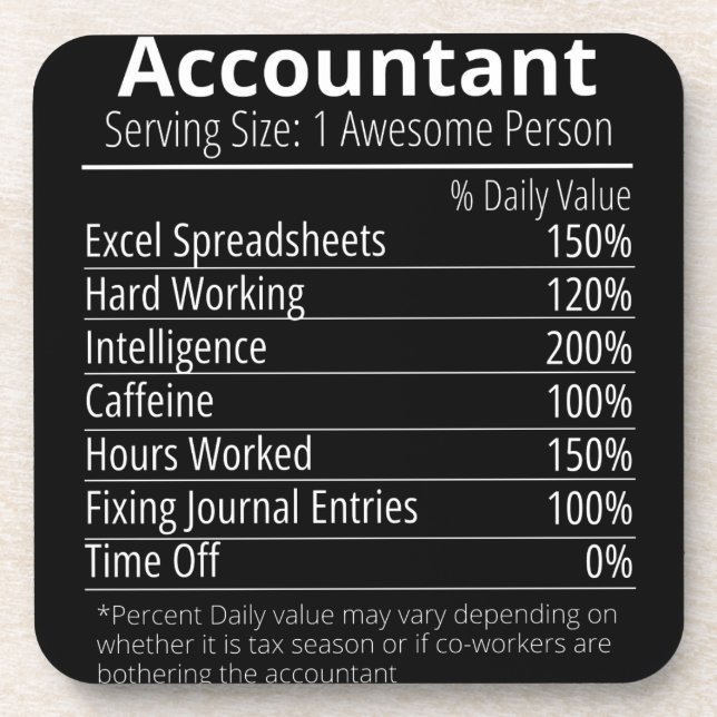 Accountant Nutrition Fact, Nutrition Facts Coaster (Front)