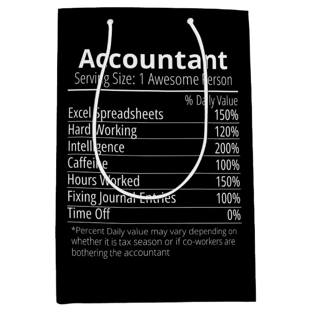 Accountant Nutrition Fact, Nutrition Facts Medium Gift Bag (Front)