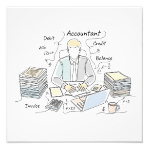 accountant, one line art, text and little colour photo print