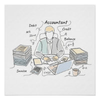 accountant, one line art, text and little colour