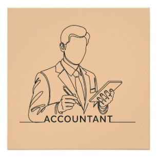 accountant, one line art, with text and colour poster