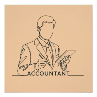 accountant, one line art, with text and colour poster