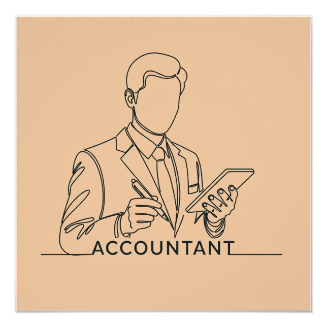 accountant, one line art, with text and colour poster (Front)