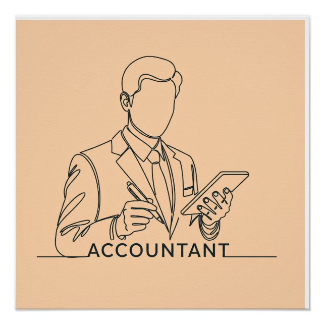 accountant, one line art, with text and colour poster (Front)