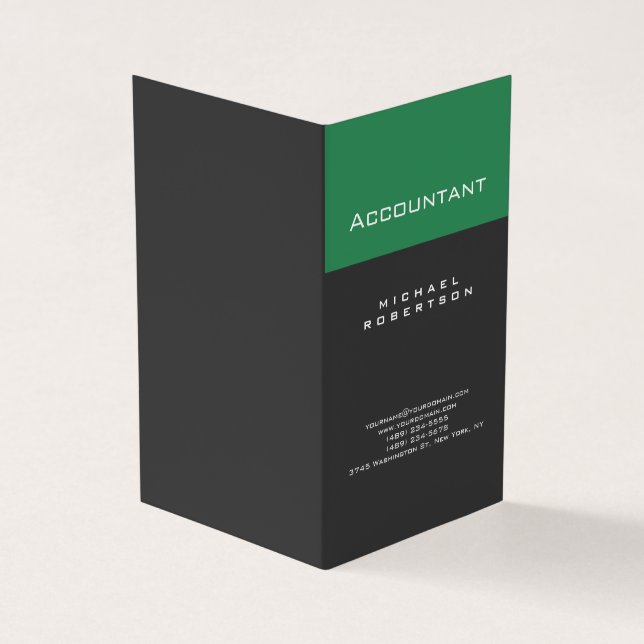 Accountant Sea Green Grey Chubby Business Card (Outside)