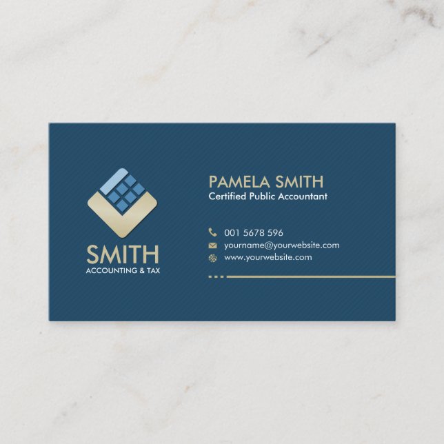 Accountant Services - Indigo Blue and Beige Business Card (Front)