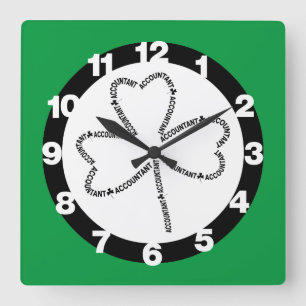 Accountant Text Shamrock Square Wall Clock