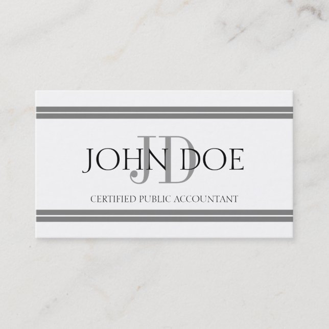 Accountant White Silver Stripes Business Card (Front)
