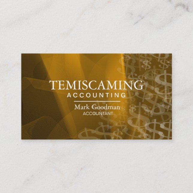 Accounting Business Card Gold White Dollar Signs (Front)