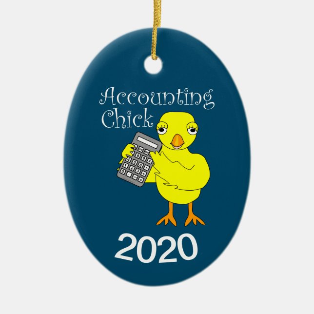 Accounting Chick Text Ceramic Tree Decoration (Front)