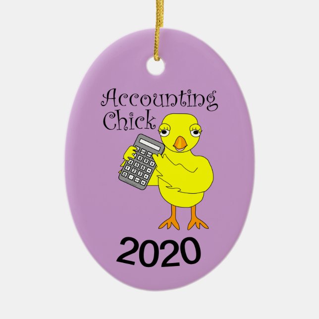 Accounting Chick Text Ceramic Tree Decoration (Front)