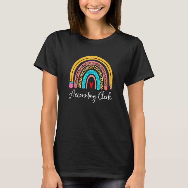 Accounting Clerk Leopard Rainbow Accounting Back T T-Shirt (Front)