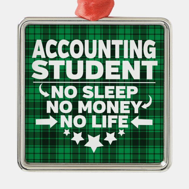 Accounting College Student Green Plaid Xmas Metal Tree Decoration (Front)