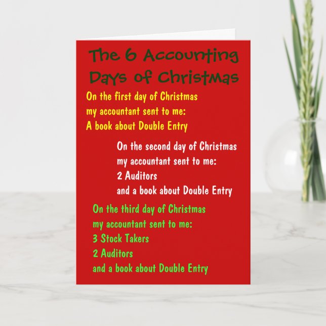 Accounting Days of Christmas Accountant Joke Song Holiday Card (Front)