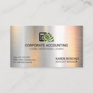 Accounting   Money Icon   Silver Metallic Business Card