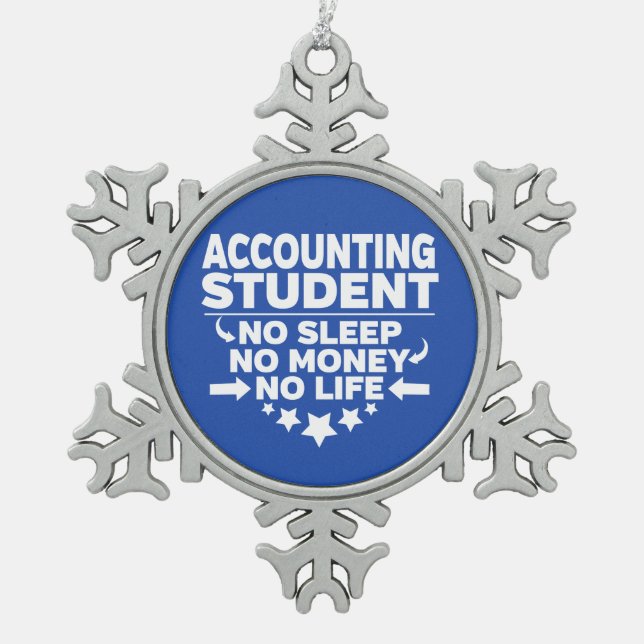 Accounting Student No Life or Money Snowflake Pewter Christmas Ornament (Front)