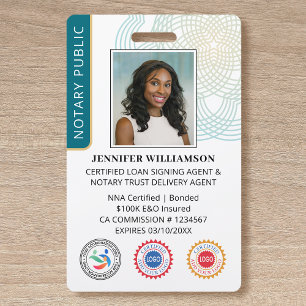 Accreditation Notary Public Photo QR Code ID Teal Badge