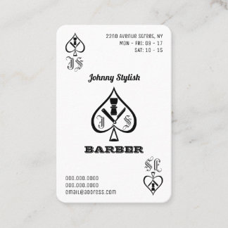 Ace of barbers black and white business card