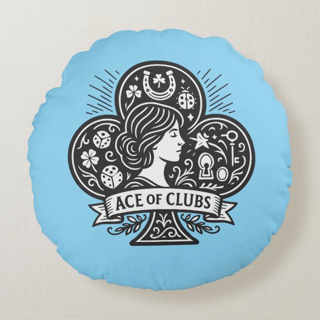 Ace of Clubs — Lady Luck Cameo Round Cushion (Front)