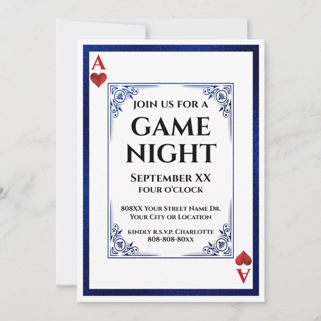 Ace of Hearts Blue Game Night Playing Card (Front)