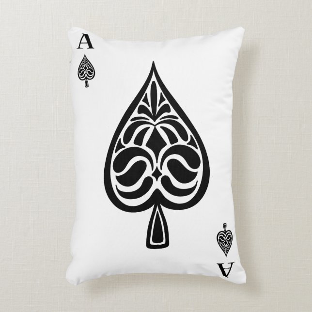 Ace of Spades Black and White Playing Card Decorative Cushion (Front(Vertical))
