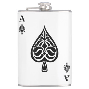 Ace of Spades Black and White Playing Card Hip Flask