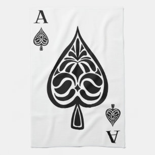 Ace of Spades Black and White Playing Card Tea Towel