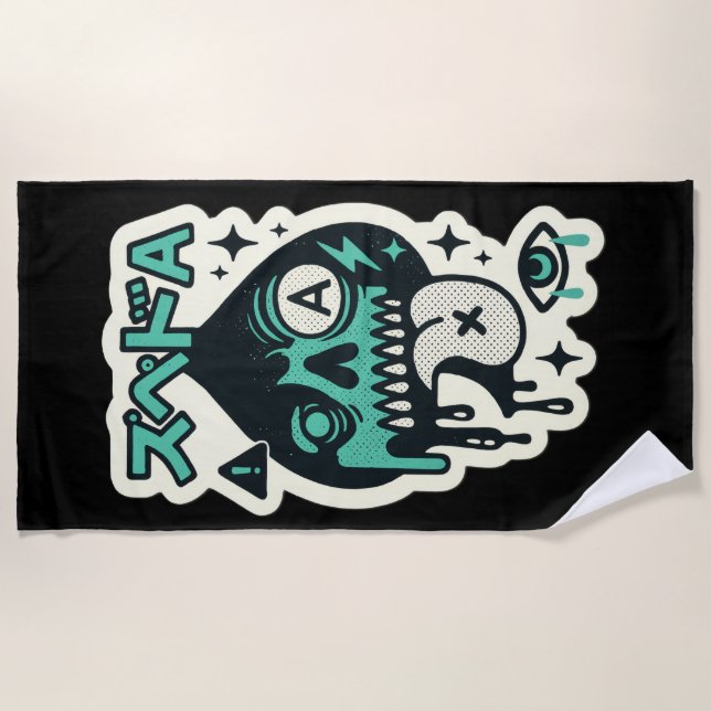 Ace of Spades — Drip-Skull Katakana Beach Towel (Front)