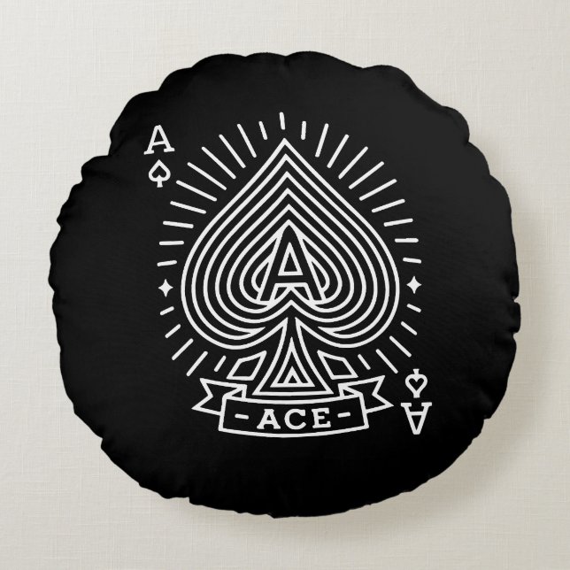 Ace of Spades — Monoline Sunburst Emblem Round Cushion (Front)