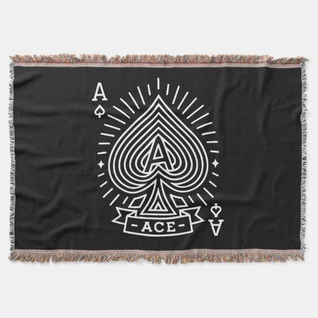 Ace of Spades — Monoline Sunburst Emblem Throw Blanket (Front)