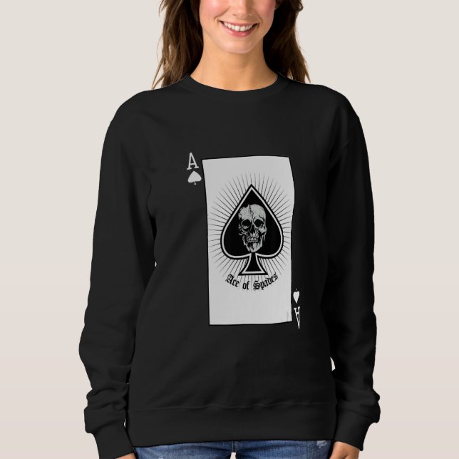 Ace Of Spades Playing Card With Skeleton Halloween Sweatshirt (Front)