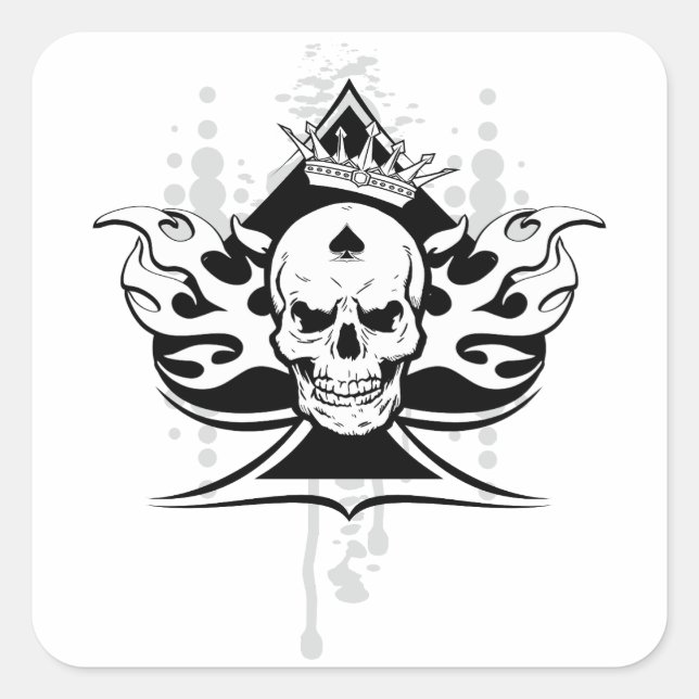 ACE OF SPADES SKULL SQUARE STICKER (Front)