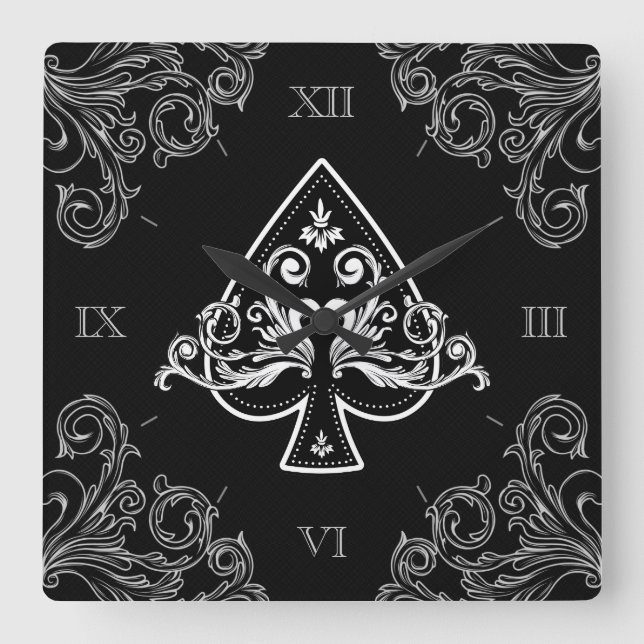 Ace of Spades Square Wall Clock (Front)
