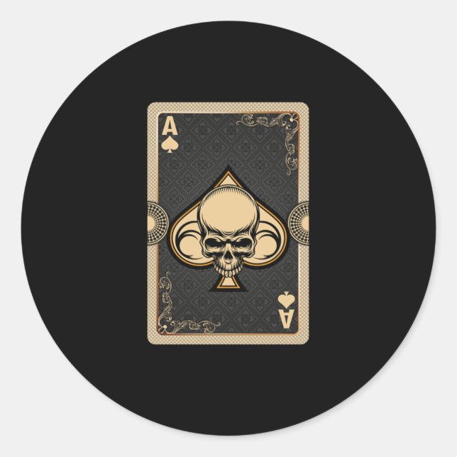 Ace Spades Skull Cards Poker Casino Player Gamblin Classic Round Sticker (Front)