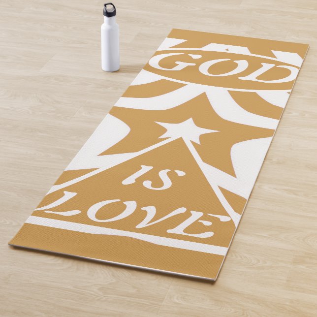 Achempong God Is Love Star Aztec Gold & white gift Yoga Mat (In Situ)