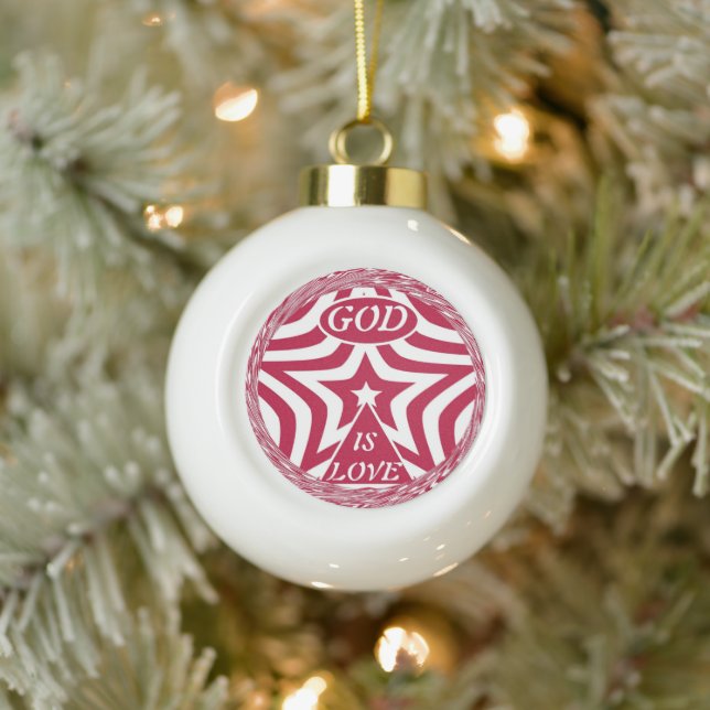 Achempong God Is Love Star Red Swirl Globe - Faith Ceramic Ball Christmas Ornament (Tree)