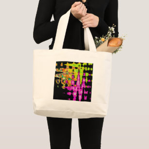 Achempong Neon Crimson: Abstract Glitch Art Large Tote Bag