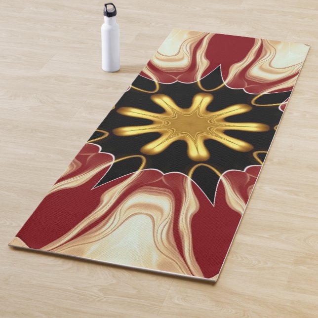 Achempong: Starburst | Deep Crimson & Gold Luxury  Yoga Mat (In Situ)