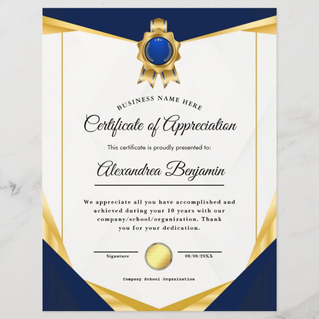 Achievement Appreciate Certificate (Front)