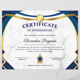 Achievement Appreciate Gold Blue Certificate