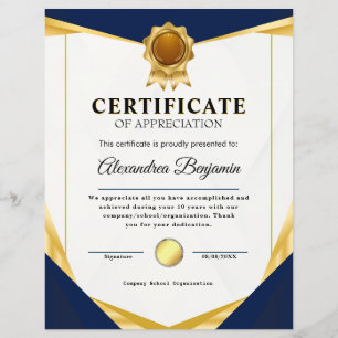 Achievement Appreciate Gold Blue Certificate