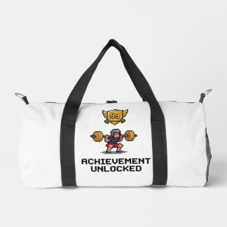 Achievement Unlocked Level 99 Pixel Gym Motivation Duffle Bag